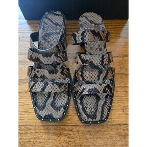 Freda Salvador Ingrid Square Toe Strappy Slide Sandal in Sage Snake Size 6M
